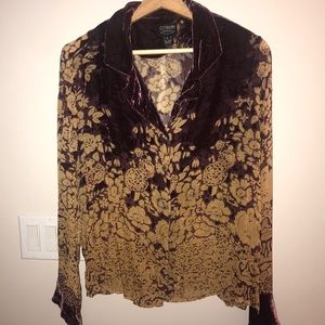 Citron Velvet/Sheer Button Down Blouse